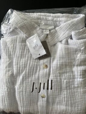 J. Jill White Textured Button-Up Gauze Shirt